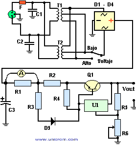 Fuente de voltaje regulable con LM317 y  transistor amplificador de corriente - Electr&oacute;nica Unicrom